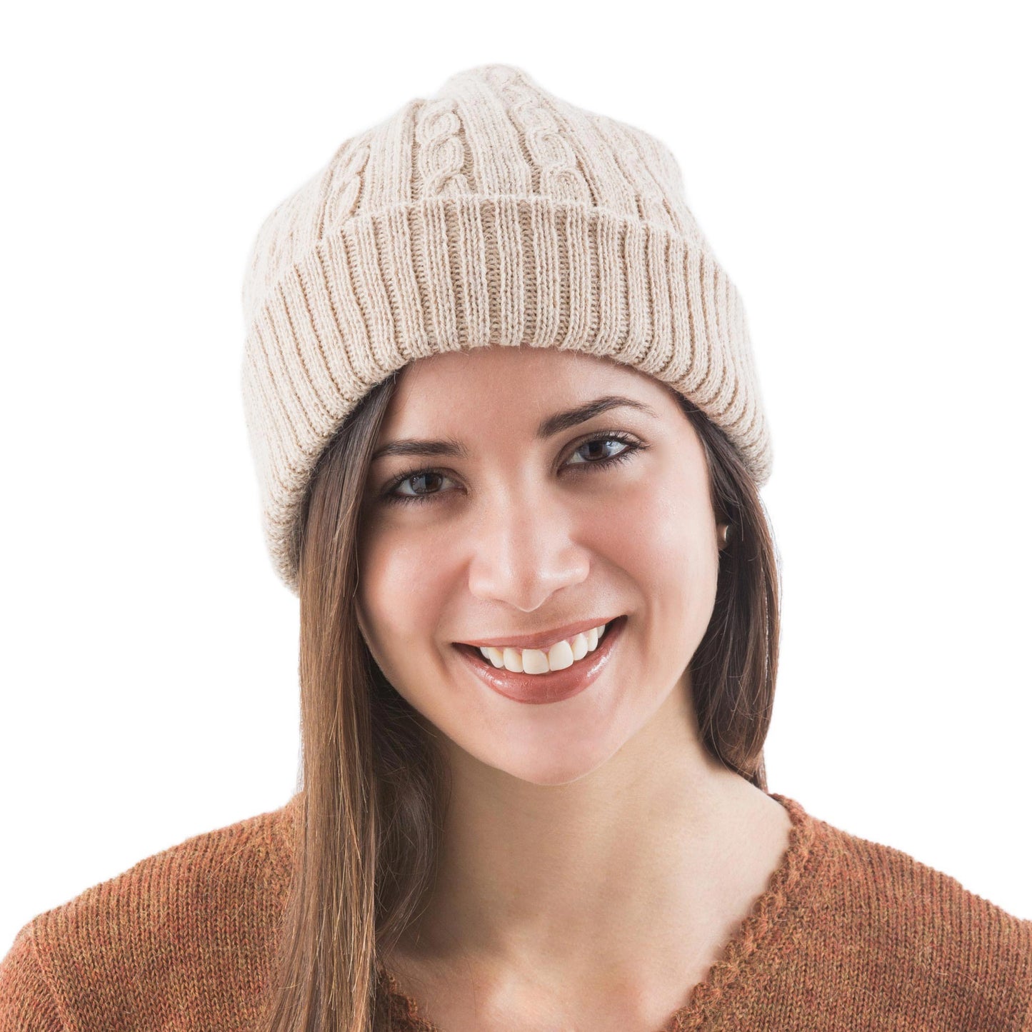 Tan Mountain Roads Unique Womens Alpaca Wool Solid Knit Hat