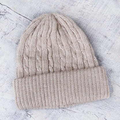 Tan Mountain Roads Unique Womens Alpaca Wool Solid Knit Hat