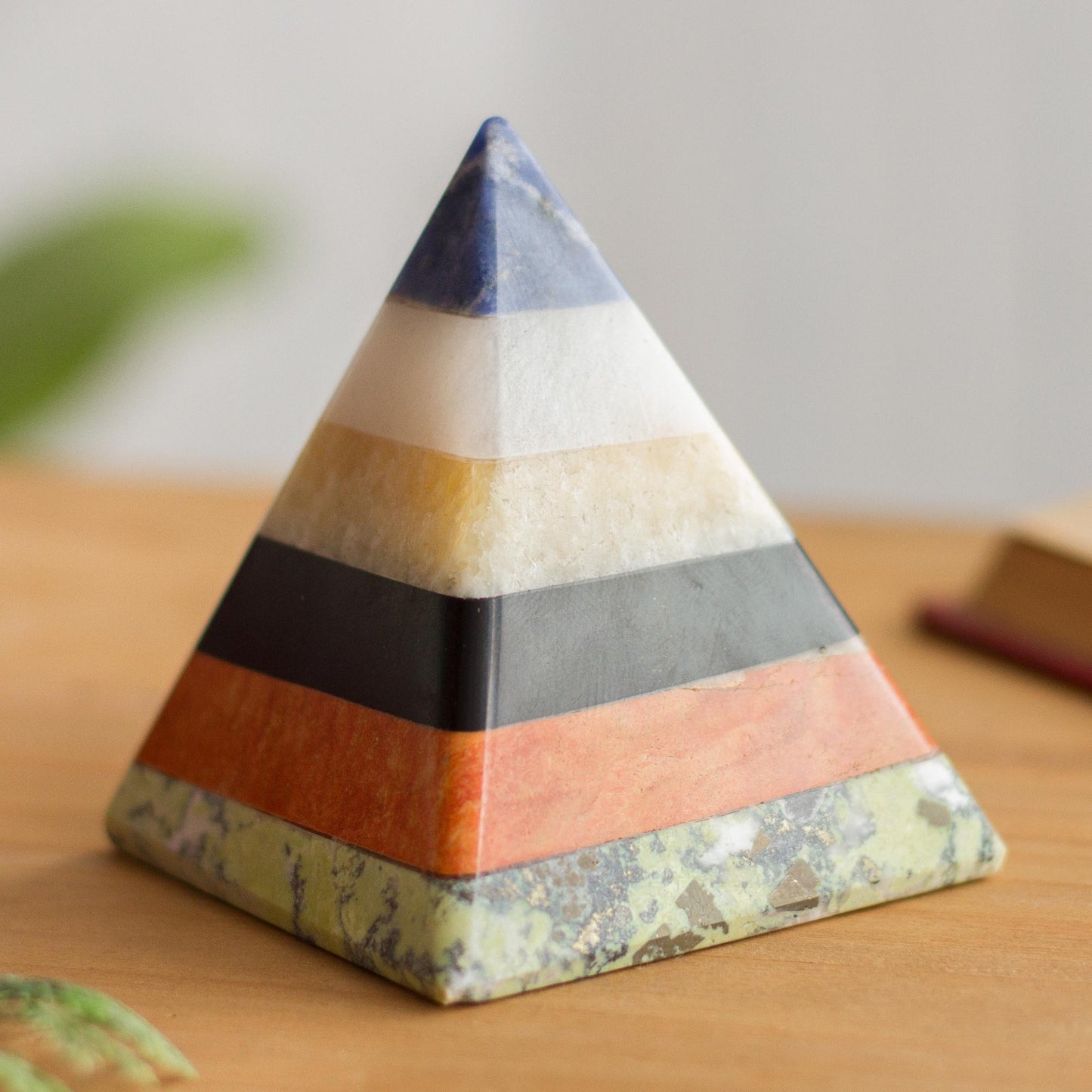 Natural Energy Handcrafted Gemstone Pyramid Paperweight Sculpture