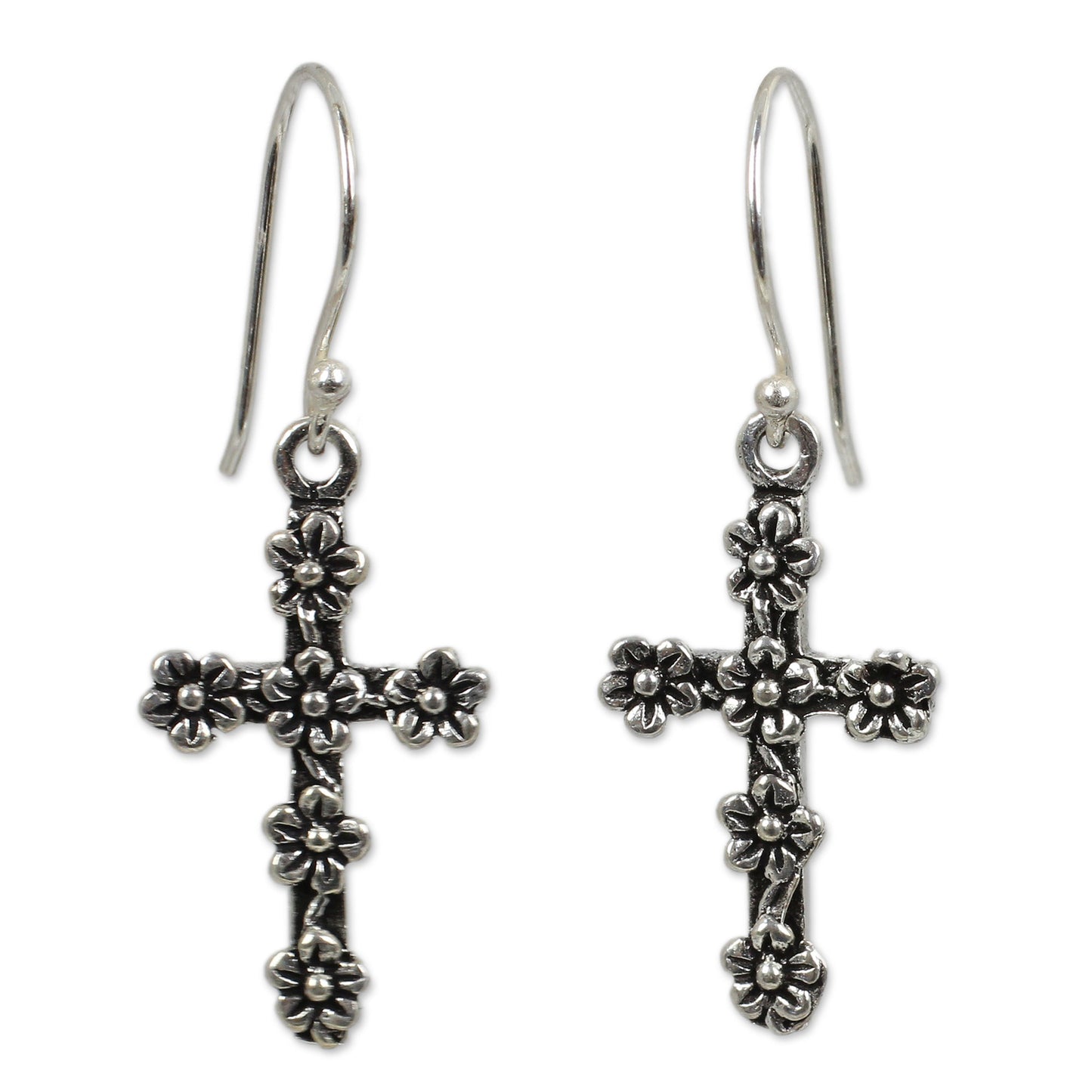 Blooms & Crosses Sterling Silver Earrings