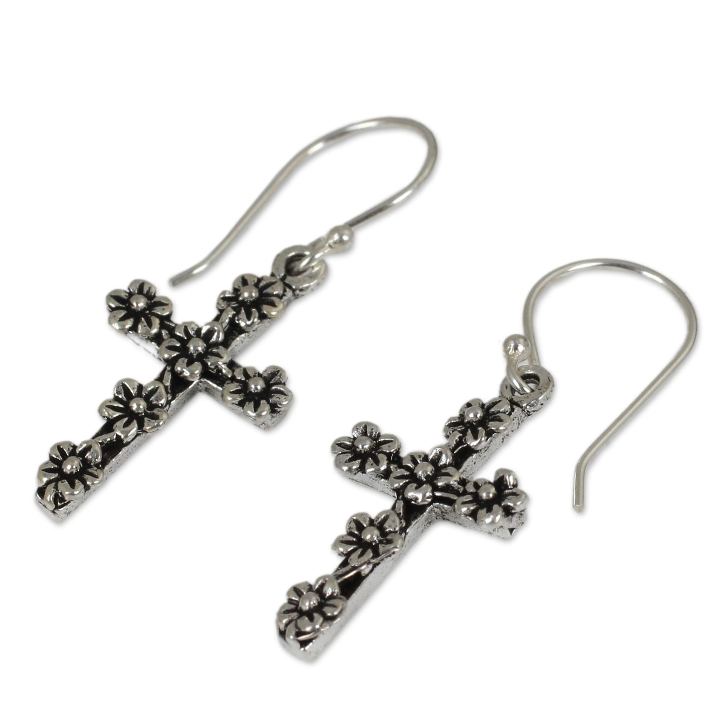 Blooms & Crosses Sterling Silver Earrings