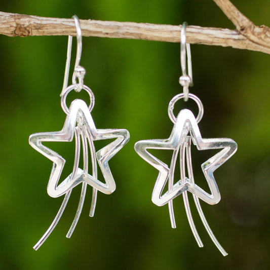 Shooting Stars Silver Dangle Earrings