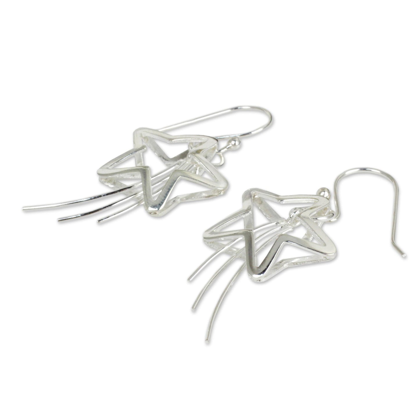 Shooting Stars Silver Dangle Earrings