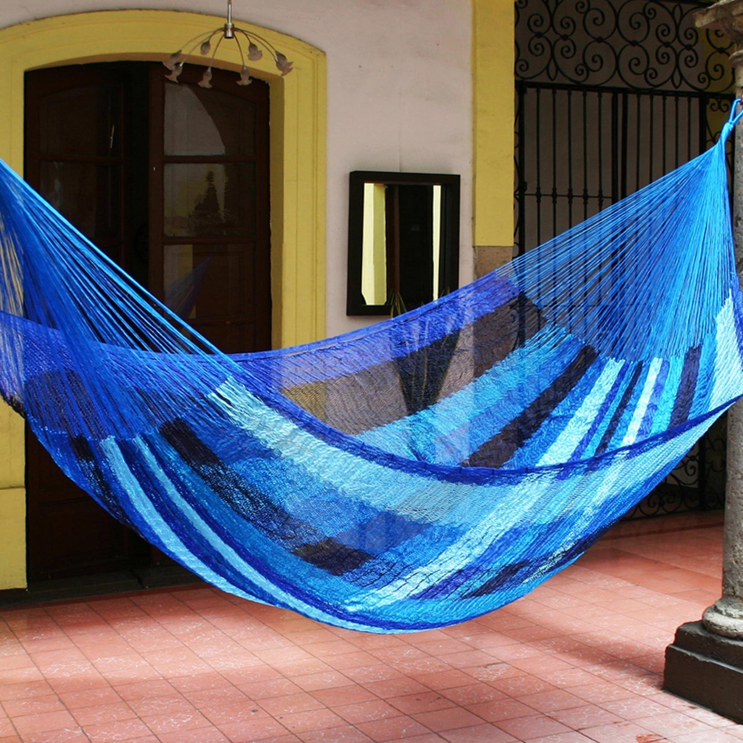 Blue Caribbean Hand Woven Mayan Rope 2 Person Hammock