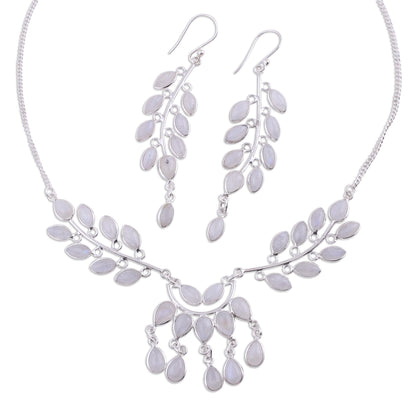 Falling Leaves Rainbow Moonstone and Sterling Silver Jewelry Set