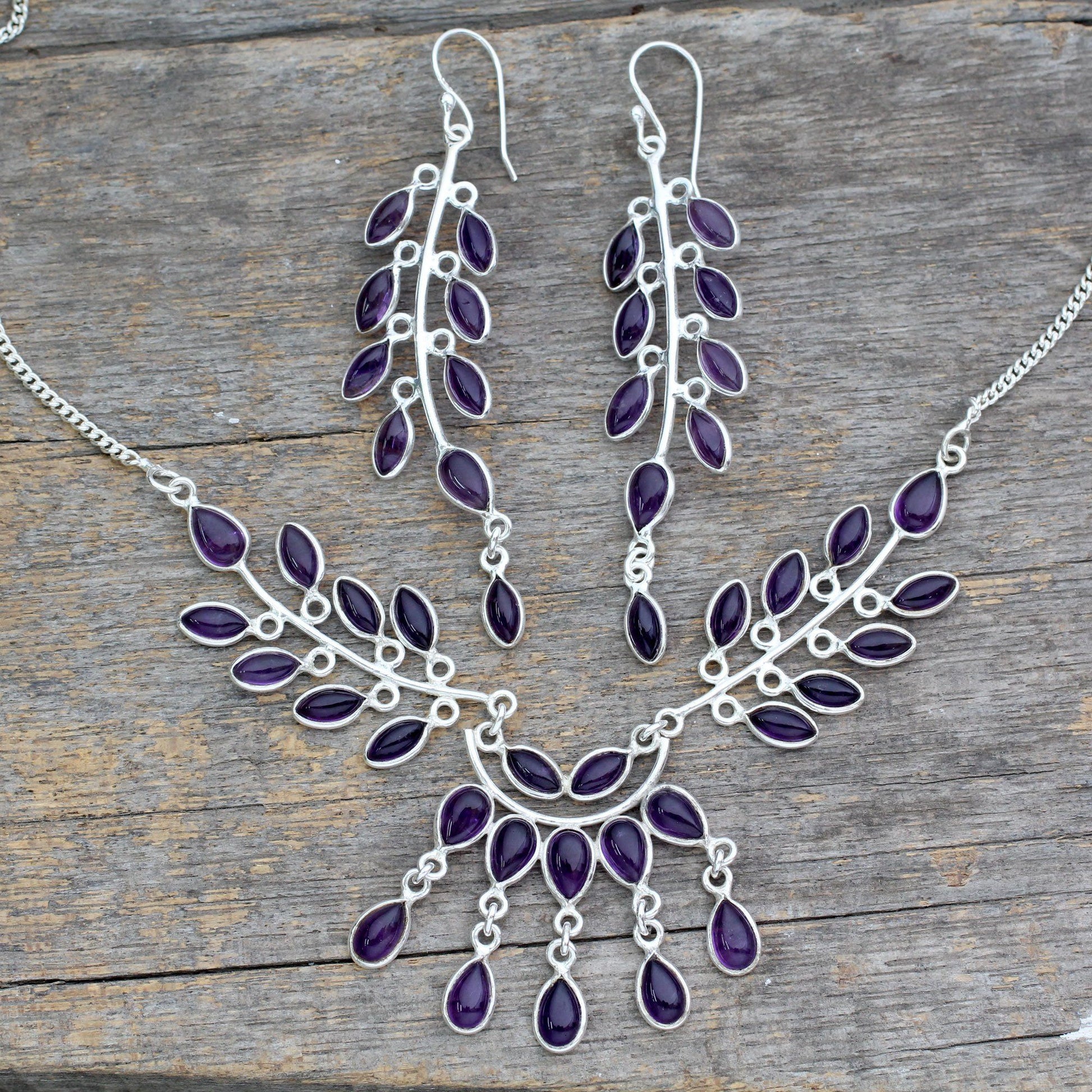 NOVICA - Silver & Amethyst 'Falling Leaves' Jewelry Set