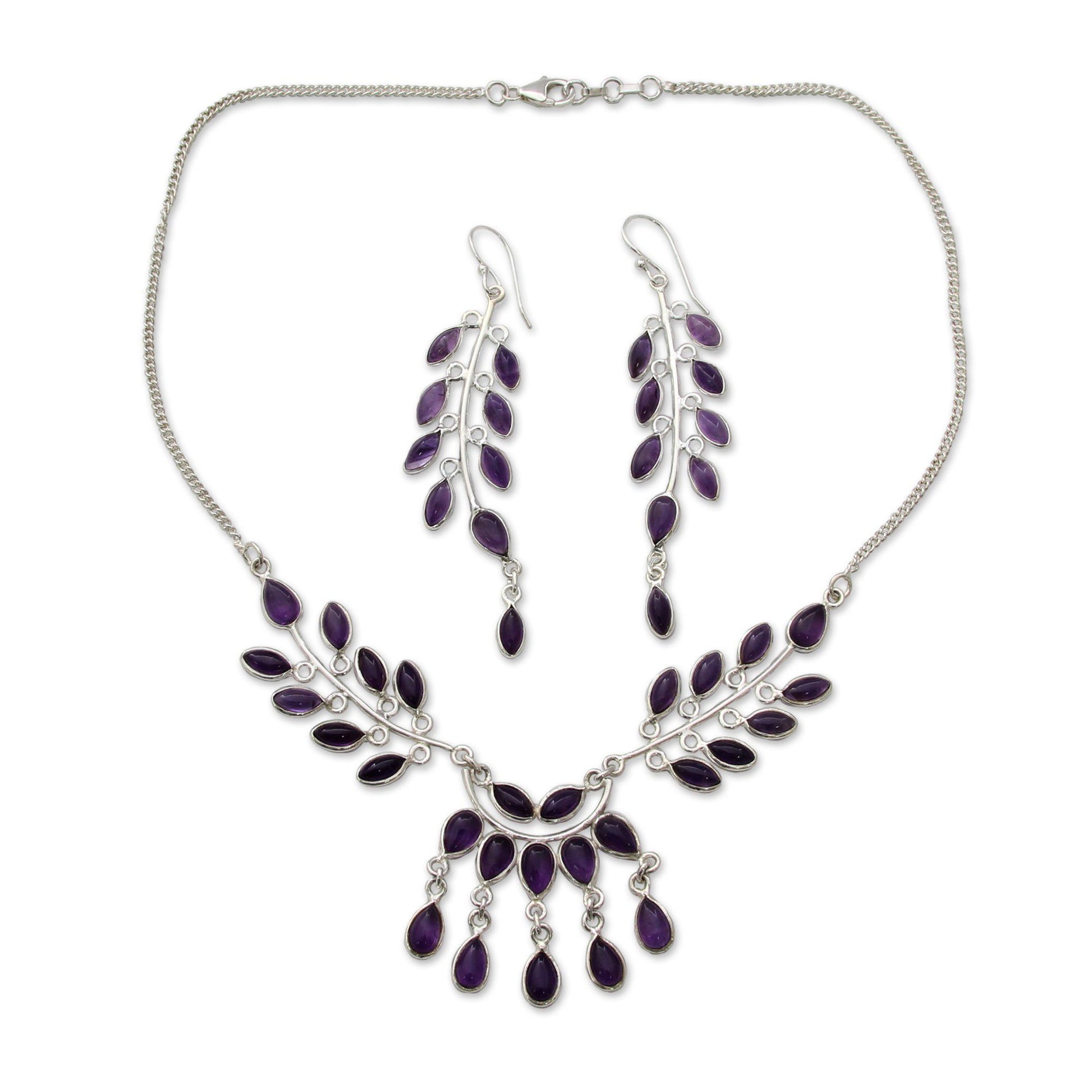 NOVICA - Silver & Amethyst 'Falling Leaves' Jewelry Set