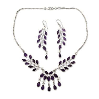 NOVICA - Silver & Amethyst 'Falling Leaves' Jewelry Set