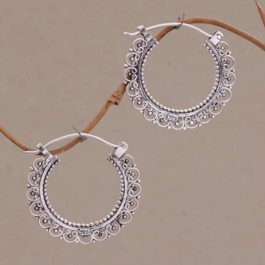 Balinese Lace Sterling Silver Hoop Earrings