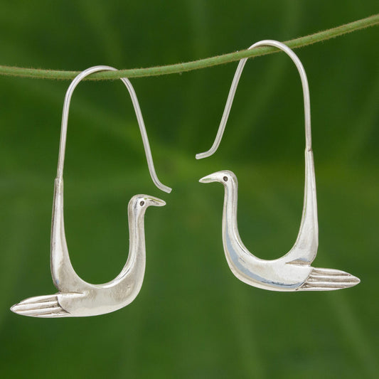 Sterling Silver Dove Hoop Earrings