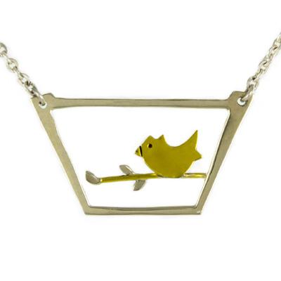 Bird On A Branch Sterling & Brass 16 Inch w/2 Inch Extender Necklace