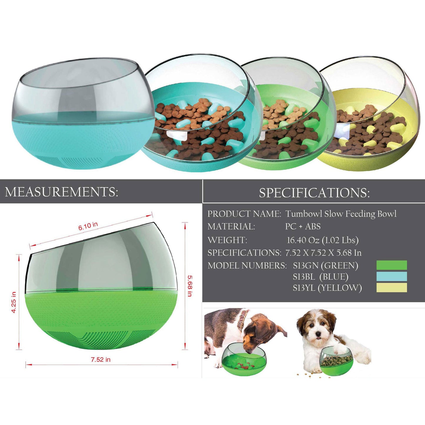 Pet Life&reg; Tumbowl Slow Feeding Pet Bowl