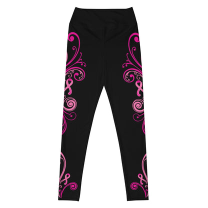 Pink Ribbon Swirls Yoga Leggings