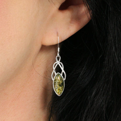 Green Amber Celtic Earrings