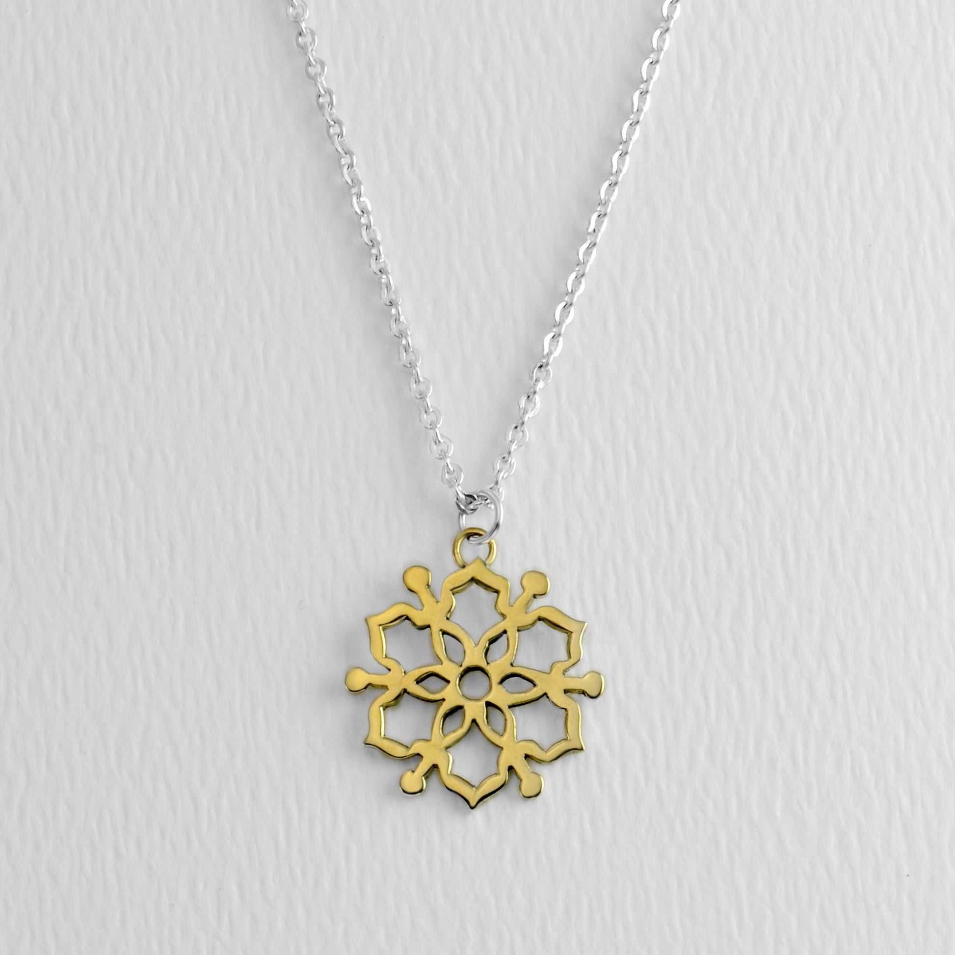 Moroccan Mandala Sterling & Brass 18 Inch Necklace