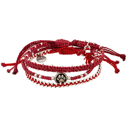 Paw Print Birthstone Woven Bracelet Set