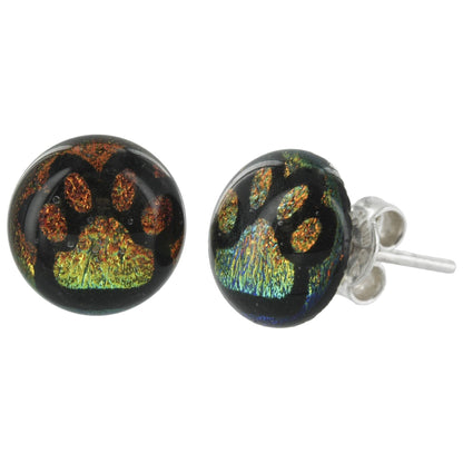 Paw Print Dichroic Glass Earrings