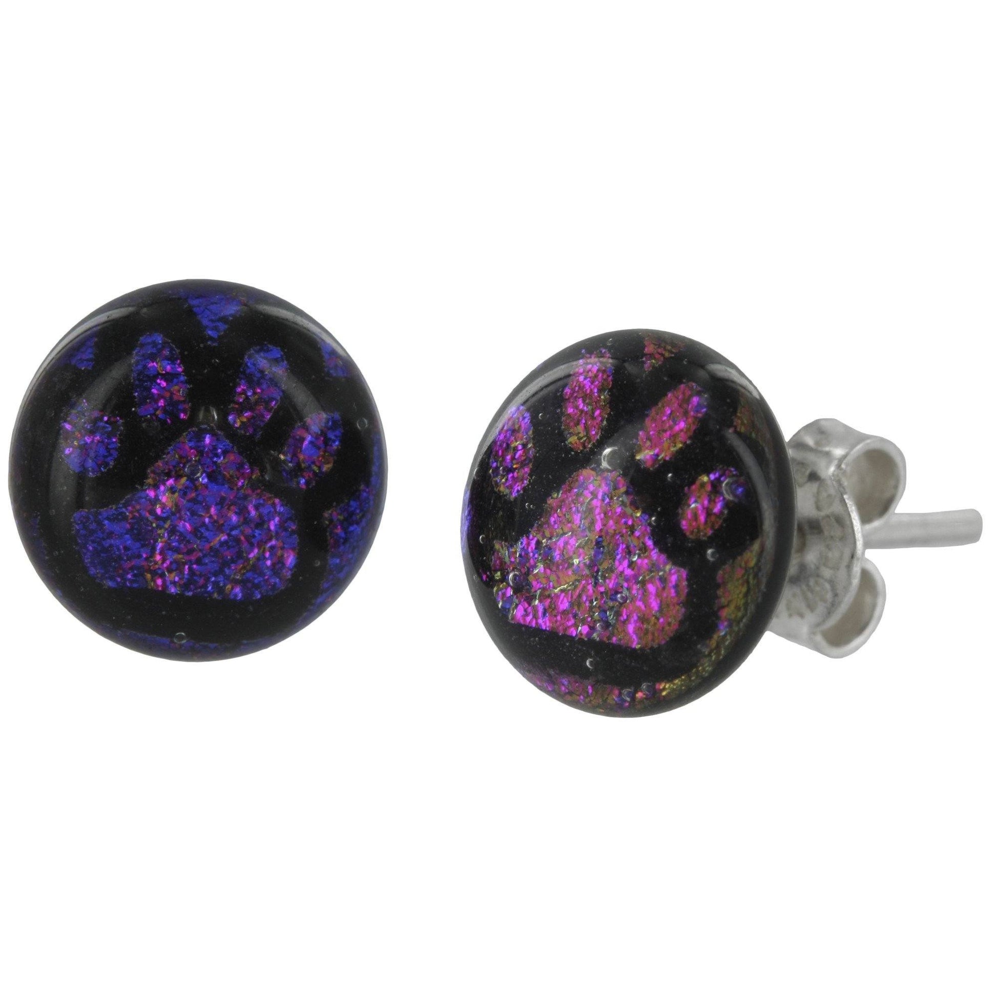 Paw Print Dichroic Glass Earrings