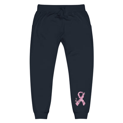 Pink Ribbon Butterflies Take Flight Fleece Sweatpants