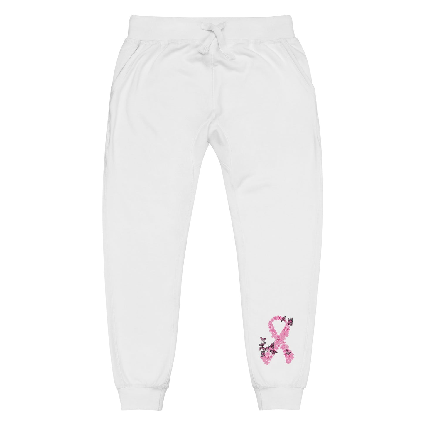 Pink Ribbon Butterflies Take Flight Fleece Sweatpants