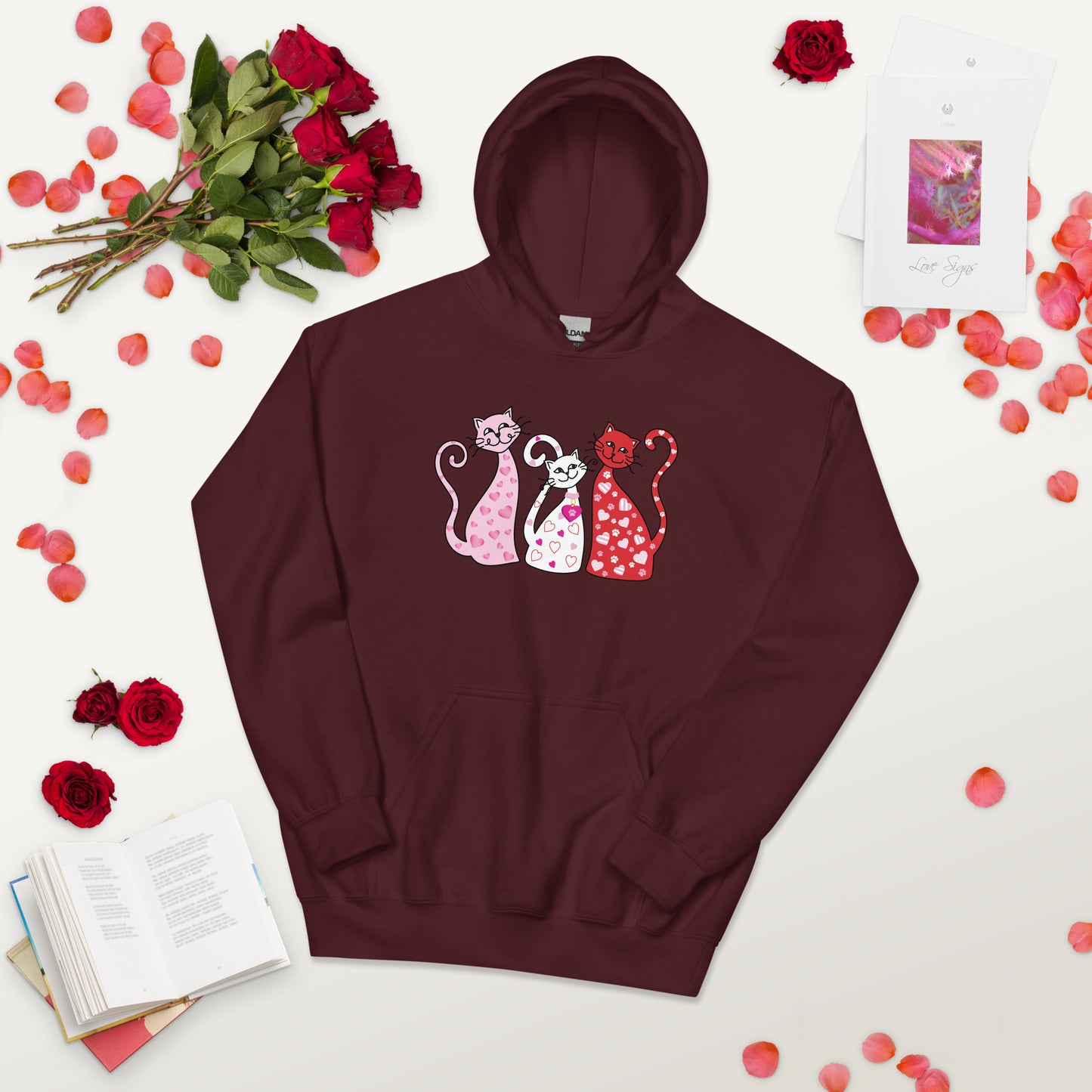 Whimsy Valentine Cats Hoodie