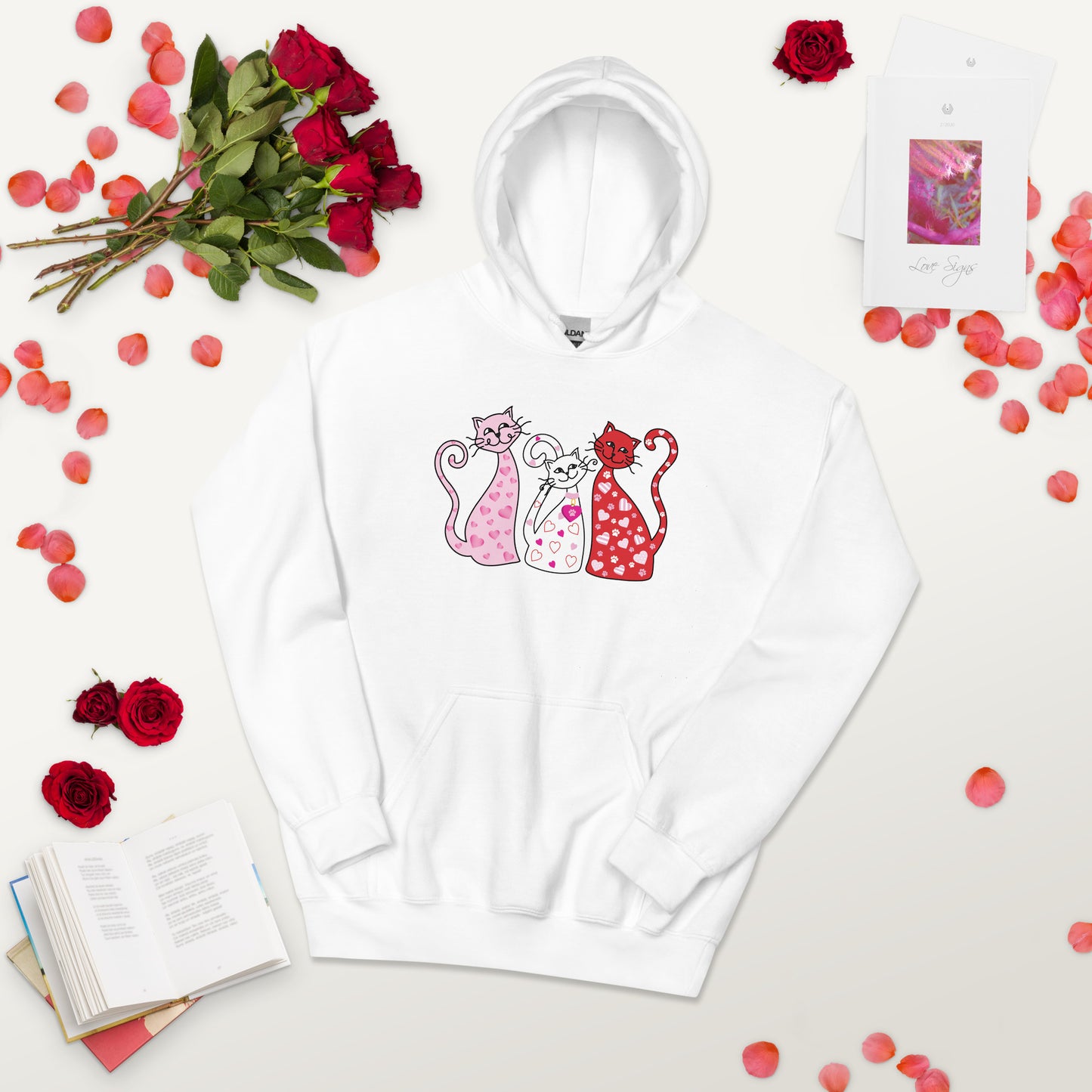 Whimsy Valentine Cats Hoodie