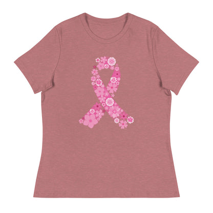 Pink Ribbon Floral Women's Relaxed T-Shirt