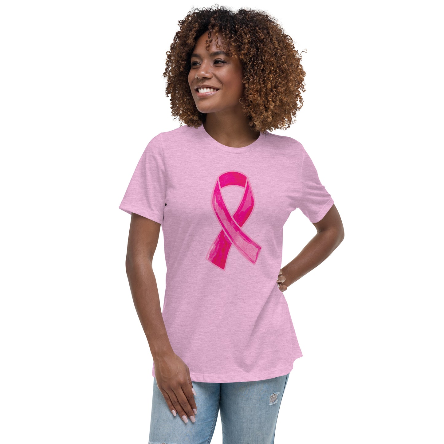 Watercolor Pink Ribbon Women's Relaxed T-Shirt