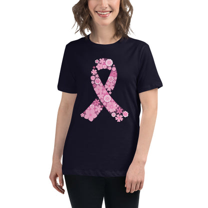 Pink Ribbon Floral Women's Relaxed T-Shirt