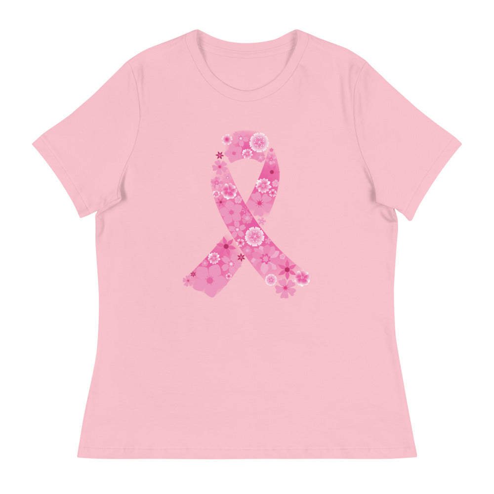 Pink Ribbon Floral Women's Relaxed T-Shirt