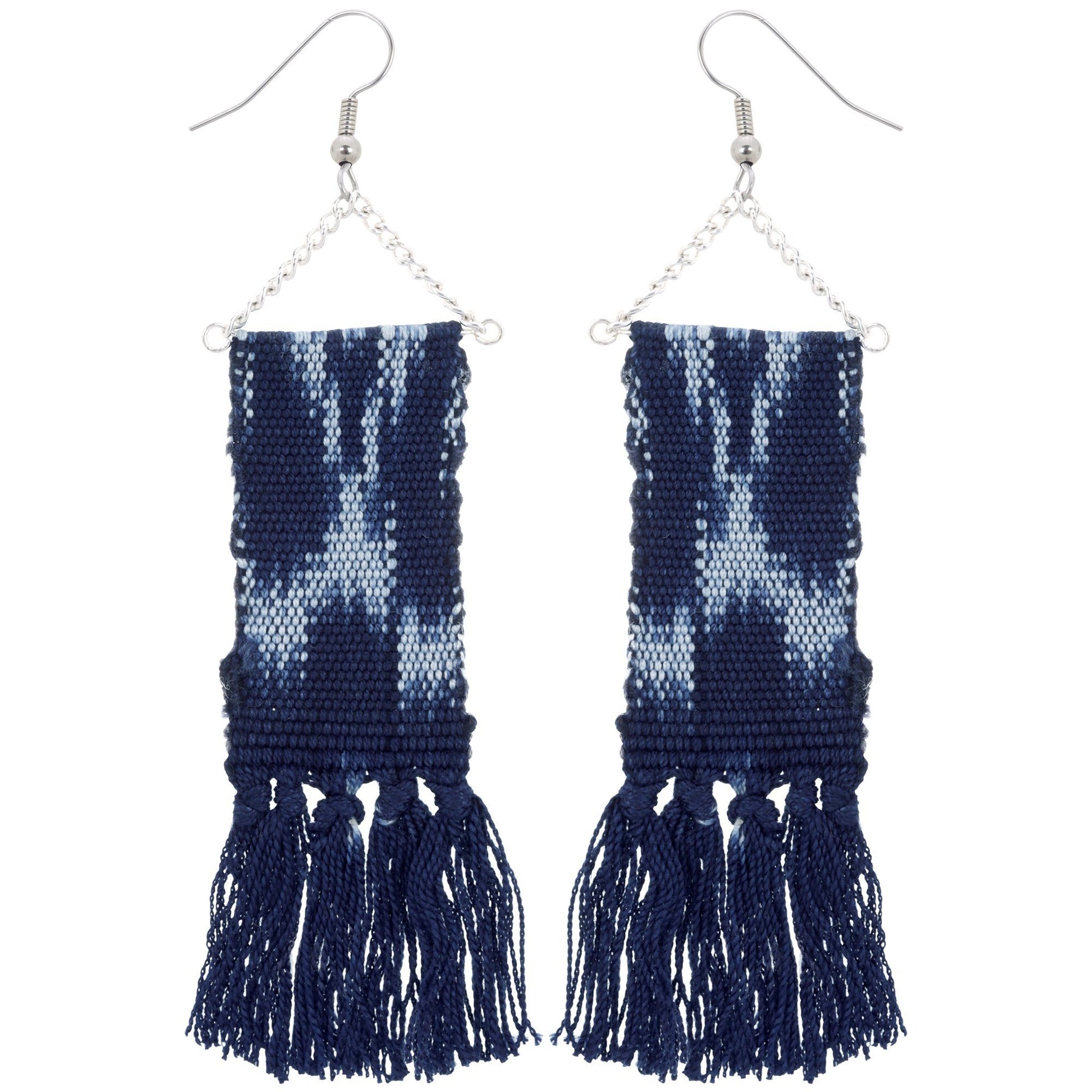 Woven Ikat Fringe Earrings