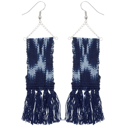 Woven Ikat Fringe Earrings